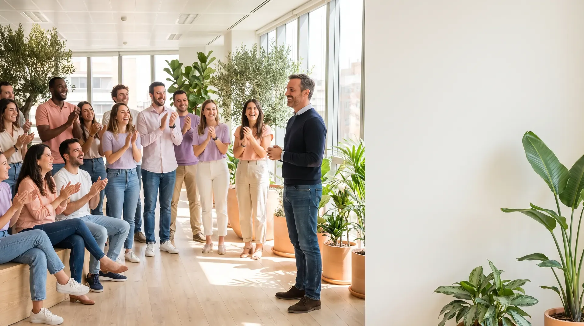 Un equipo aplaude en la oficina
